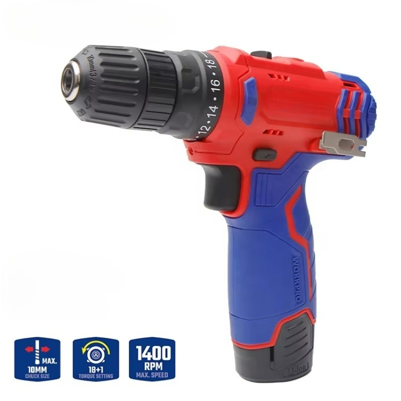 Power Drill Cordless - 12V 10mmコードレスドリル コードレス電動工具 リチウムイオンバッテリー付き 18+1段階トルク設定 コードレスドリル