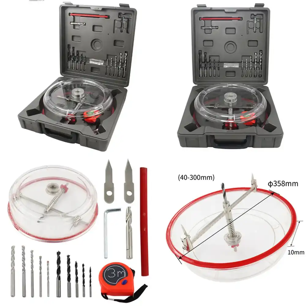 Drill Bit Set - 調整可能なホールソーカッタードリルビットセット木工用両刃穴あけカッターキットABSダストシールドカバー付き