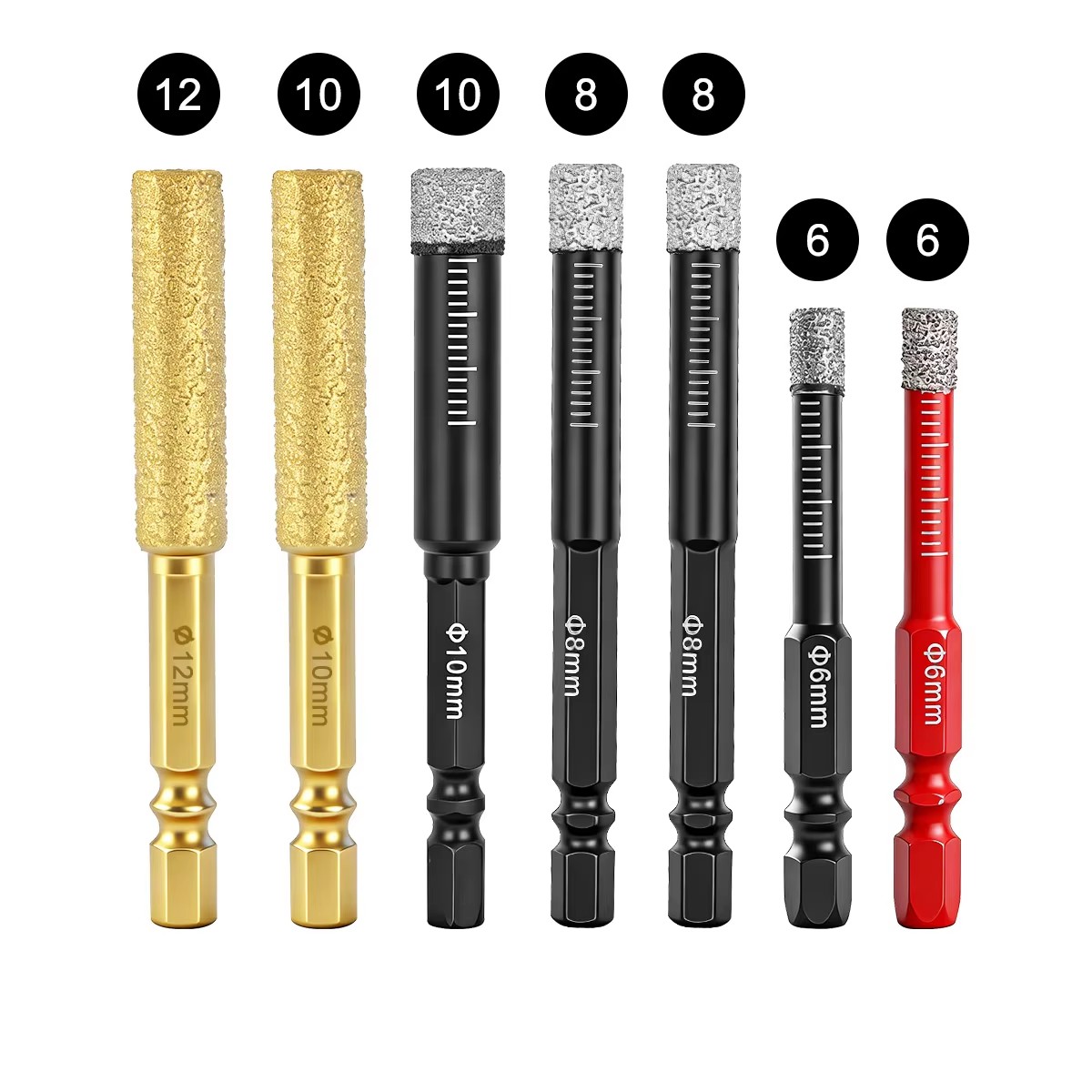 Drill Bit Set - ﻿ 7個入り 6-12mm 真空ろう付けドライダイヤモンドコアドリルビットセット、1/4インチ六角軸ダイヤモンドビット（タイル、大理石、ガラス、石材の穴あけ用） ﻿