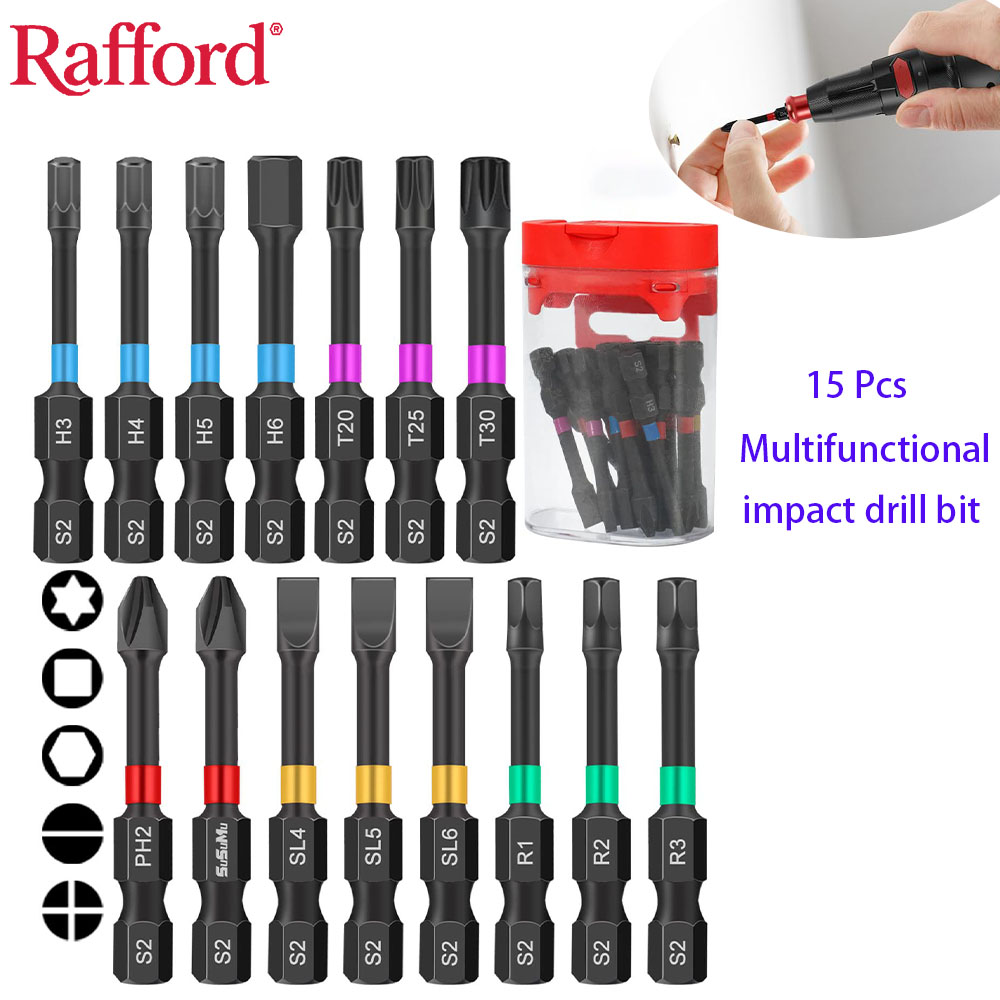 Drill Bit Set - Rafford 15PCS インパクト対応マグネット式ドライバービットセット - 2インチ、インパクト/コードレスドリル用滑り止め付き |