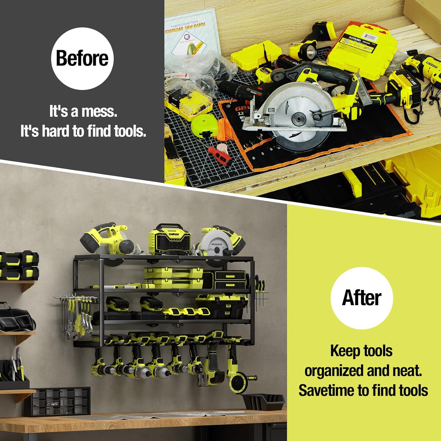 4層式壁掛け電動工具オーガナイザー、充電ステーション付き、頑 - Power Drill Cordless のレビューと価格