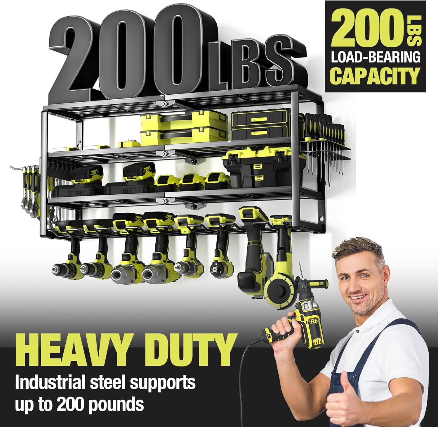 4層式壁掛け電動工具オーガナイザー、充電ステーション付き、頑 - Power Drill Cordless のレビューと価格