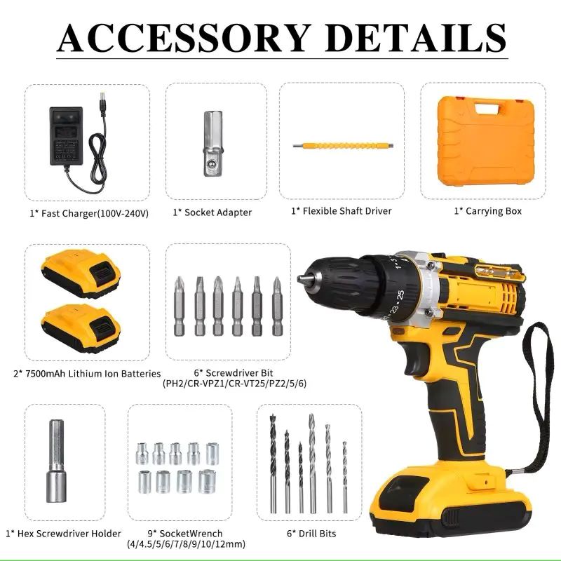 ATV10mm工場直販バッテリー式コードレス電動ドリルセット - Power Drill Cordless のレビューと価格