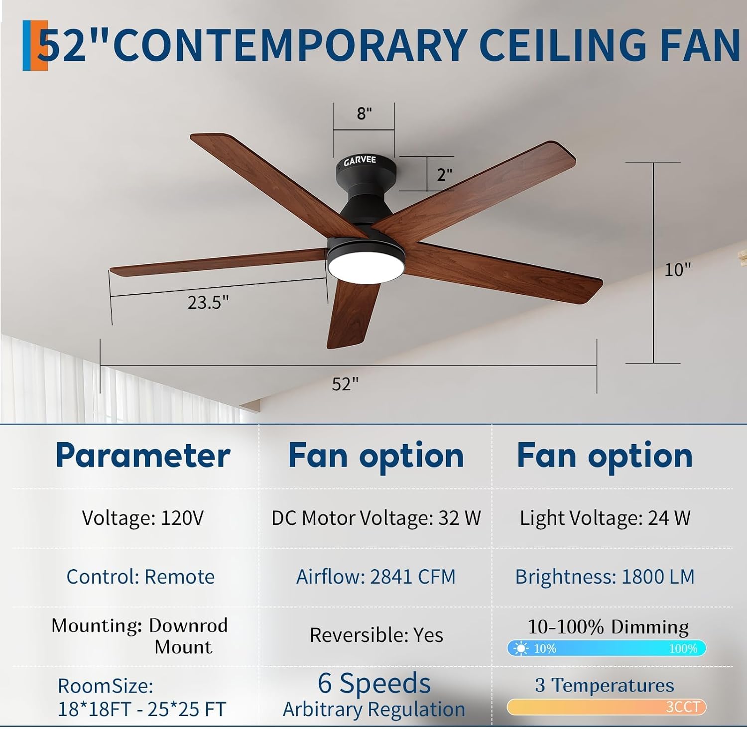 42/52インチ ロープロファイル天井扇風機 ライトと木製ブ - Ceiling Fan Mount のレビューと価格