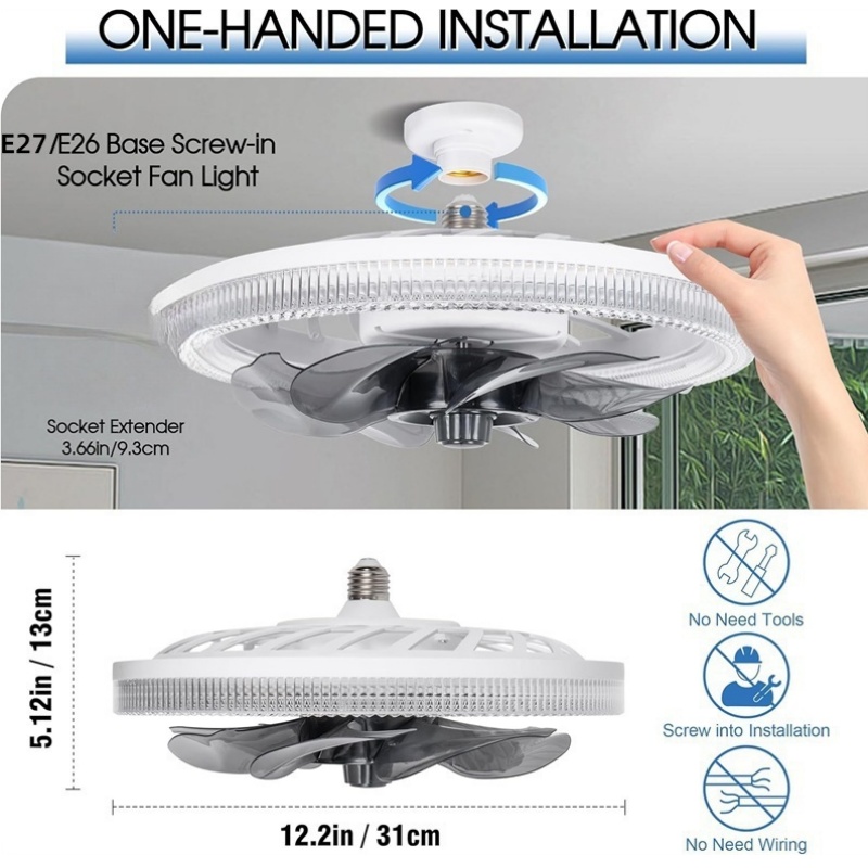 ライト付きシーリングファン、リモート付きソケットファンライト - Ceiling Fan Mount のレビューと価格